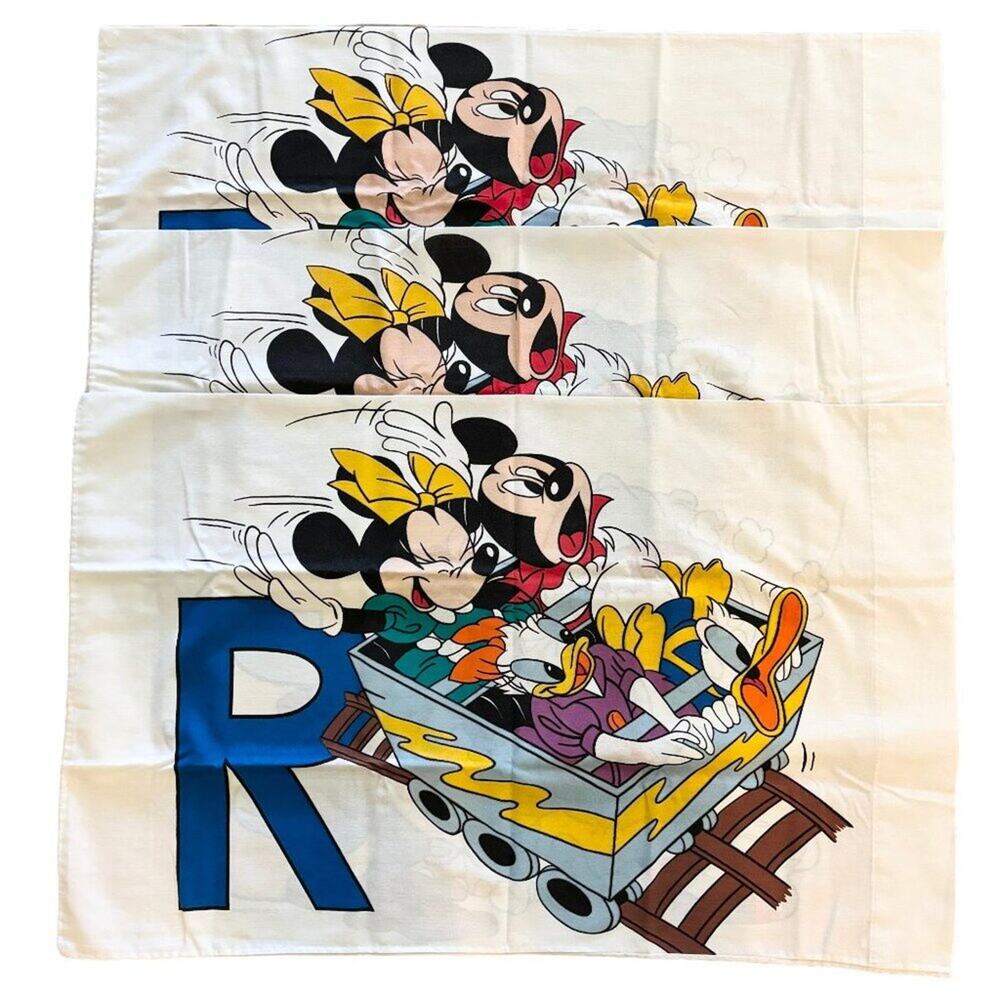 VTG 80s DISNEY (3) ABC Alphabet STANDARD Pillowcases Mickey Minnie Goofy Donald